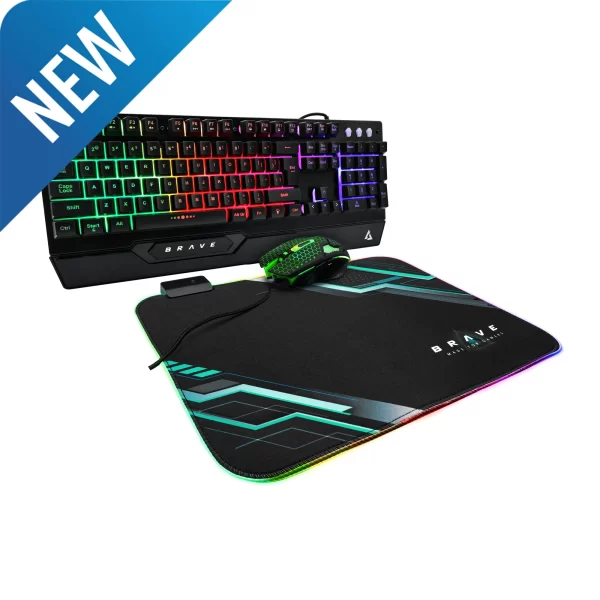 KIT TECLADO Y MOUSE UNNO TEKNO GAMING BRAVE USB - OPTICO INGLES C/N MOUSE PAD RGB (204607)