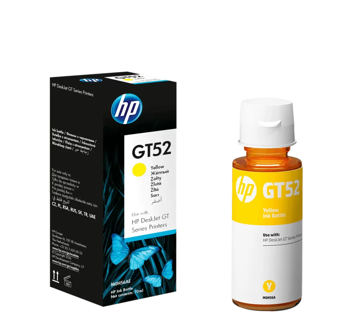 M0H56AL 1 Tinta HP GT52 Impresora Smart Tank 510/550/610 Series/ Amarillo 90 Ml (203029) (M0H56AL) - Image 1