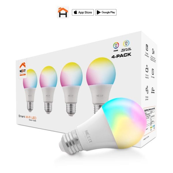 BOMBILLO NEXXT LED INTELIGENTE WIFI 4 PACK 110V A19 MULTICOLOR (NHB-C1104PK)