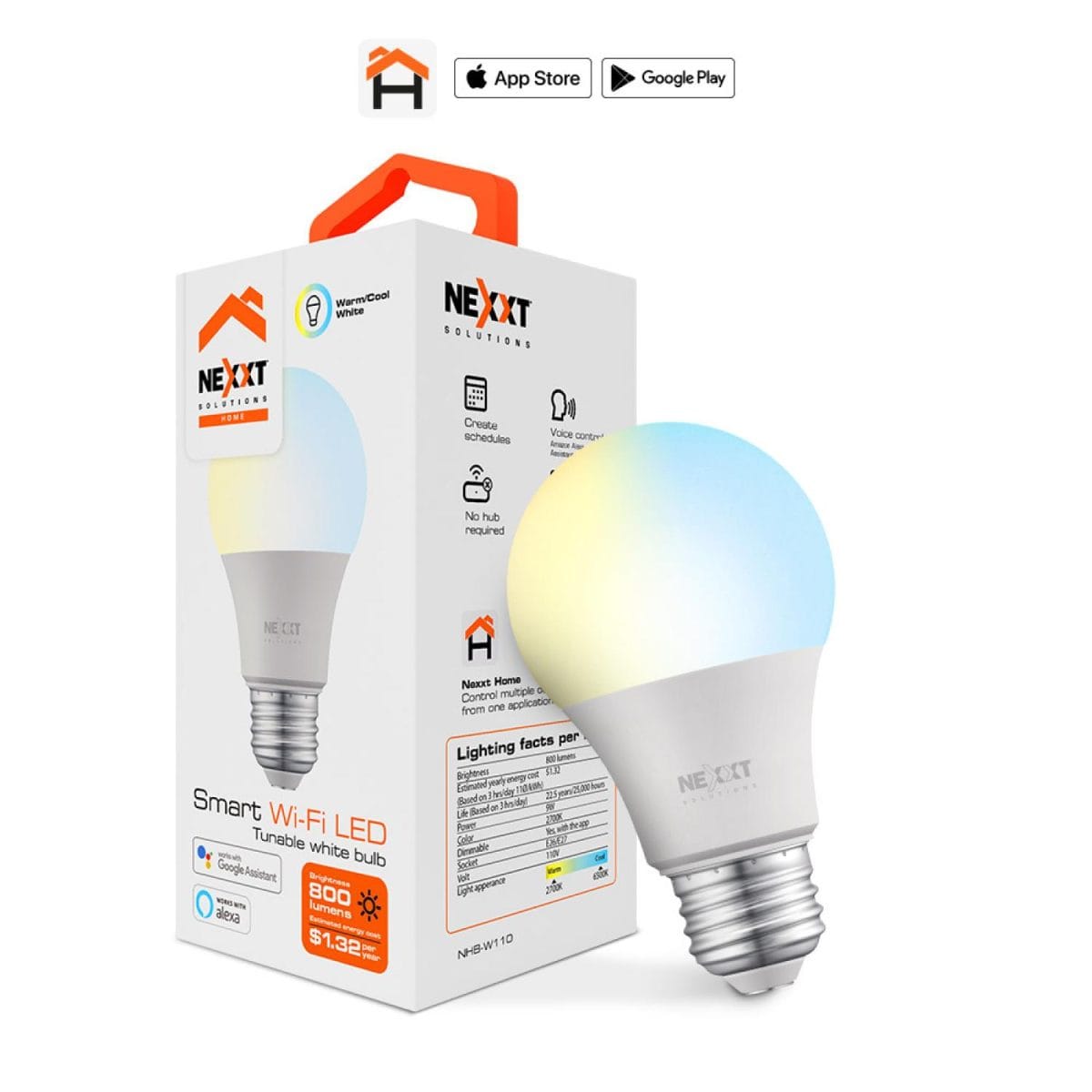 Bombillo Inteligente Nexxt LED 110V-A19 WIFI Regulable Blanco (Nhb-W1102K) (NHBW1102K) - Image 1