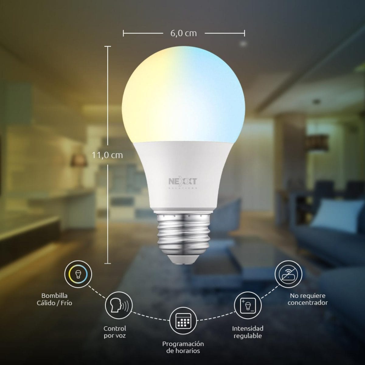 Bombillo Inteligente Nexxt LED 110V-A19 WIFI Regulable Blanco (Nhb-W1102K) (NHBW1102K) - Image 3