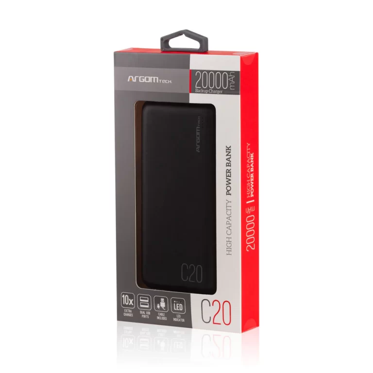 POWER BANK ARGOM C20 20000mAH 2 USB NEGRO