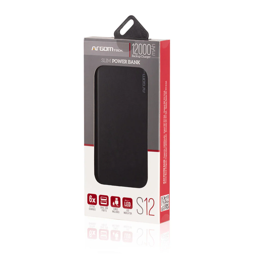 ARG-PB-1150BK 1 POWER BANK ARGOM S12 12000MAH ALUMINIUM NEGRO - Image 1