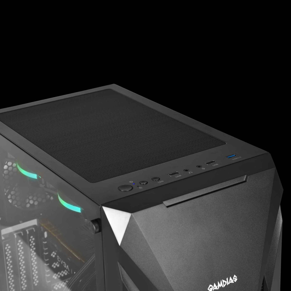 Case Gamdias Gaming Athena E1 Elite/atx NEGRO/3XUSB/HD Audio/fan Argb 12CM/FRONTAL Malla - Lateral Vidrio - Image 5