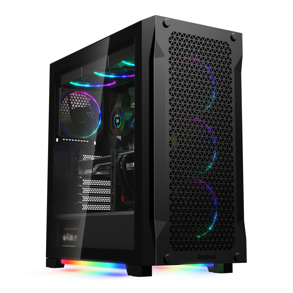 Case Gamdias Gaming Athena P1/ATX NEGRO/2XUSB+TYPE C/hd AUDIO/4XFAN Argb 12CM/FRONTAL Malla - Lateral Vidrio Temp - Image 1