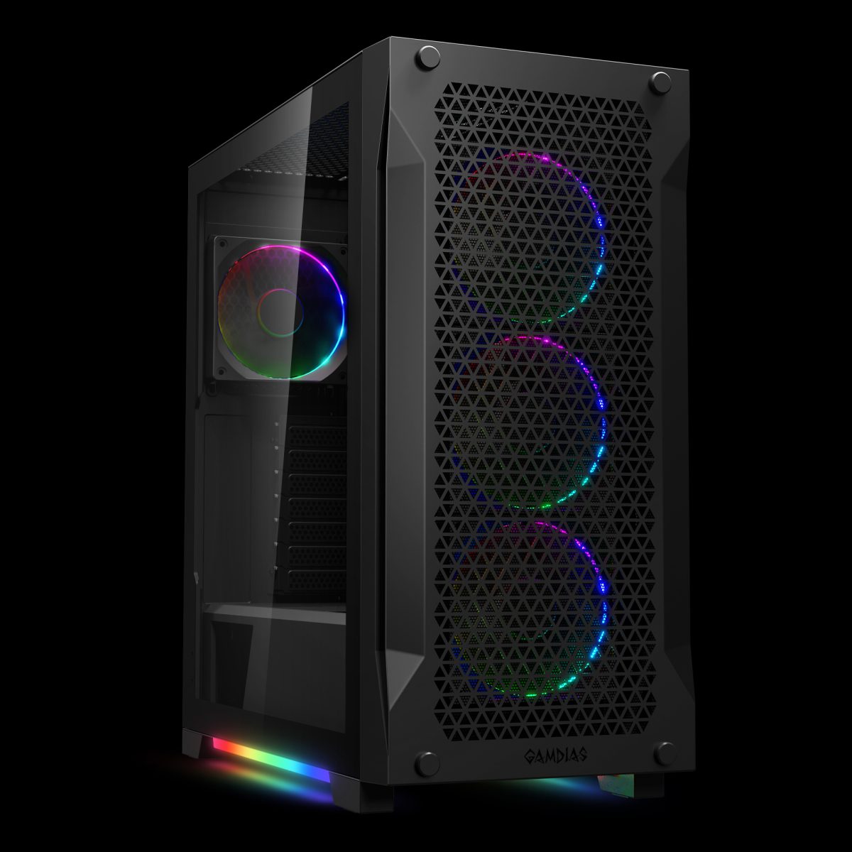 Case Gamdias Gaming Athena P1/ATX NEGRO/2XUSB+TYPE C/hd AUDIO/4XFAN Argb 12CM/FRONTAL Malla - Lateral Vidrio Temp - Image 5