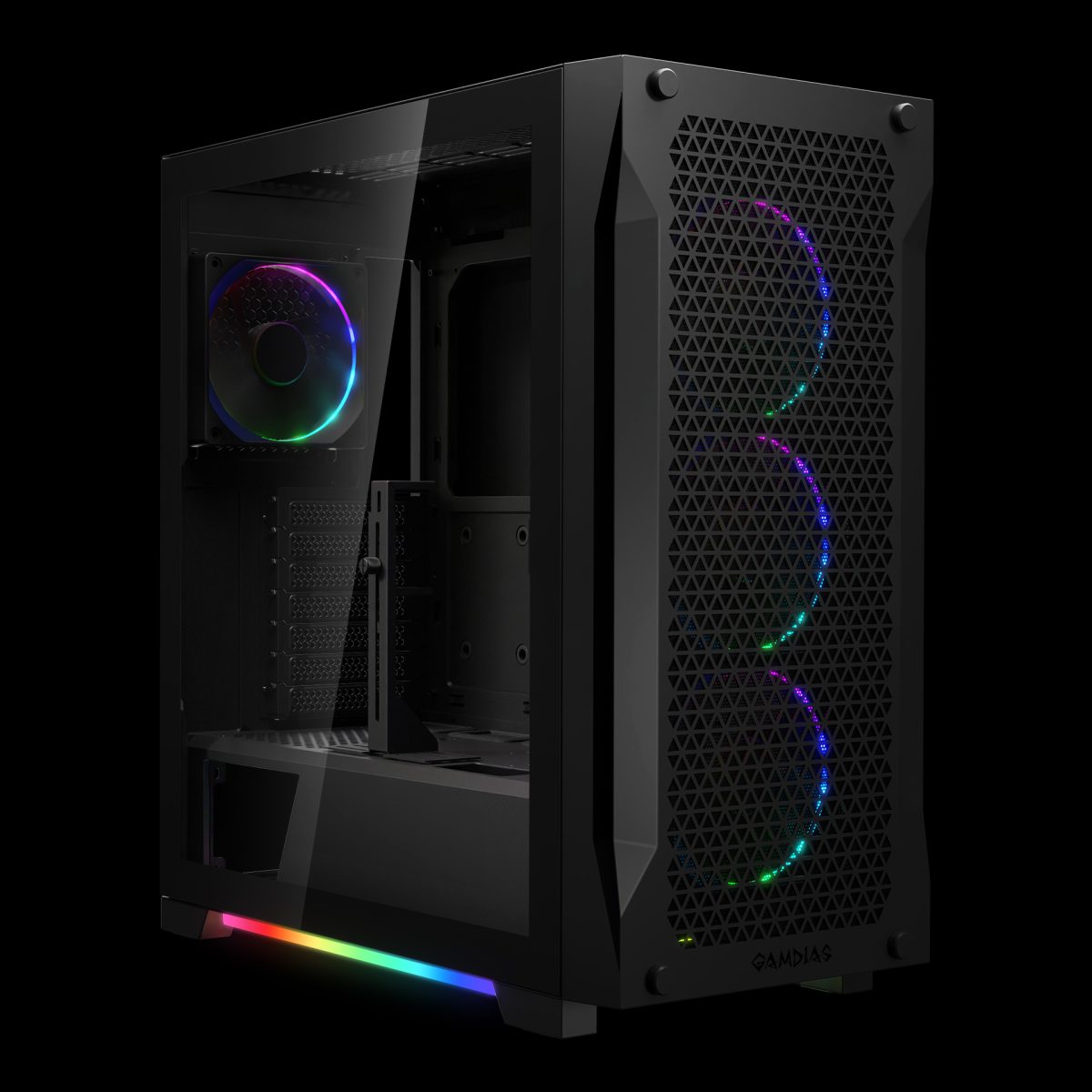 Case Gamdias Gaming Athena P1/ATX NEGRO/2XUSB+TYPE C/hd AUDIO/4XFAN Argb 12CM/FRONTAL Malla - Lateral Vidrio Temp - Image 4
