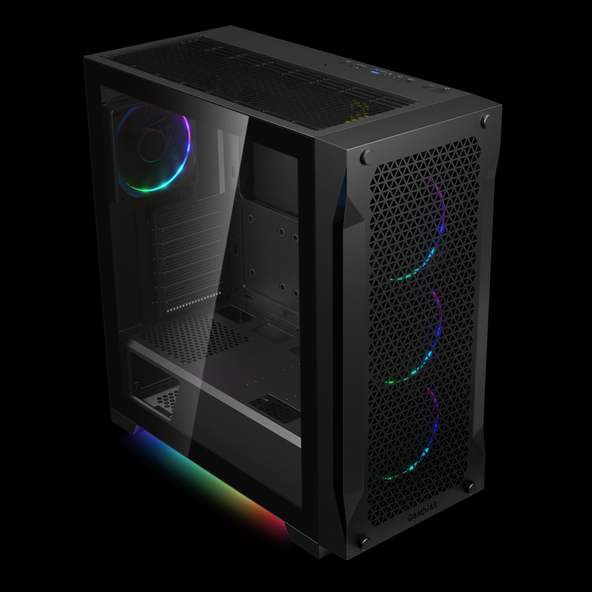 Case Gamdias Gaming Athena P1/ATX NEGRO/2XUSB+TYPE C/hd AUDIO/4XFAN Argb 12CM/FRONTAL Malla - Lateral Vidrio Temp - Image 2