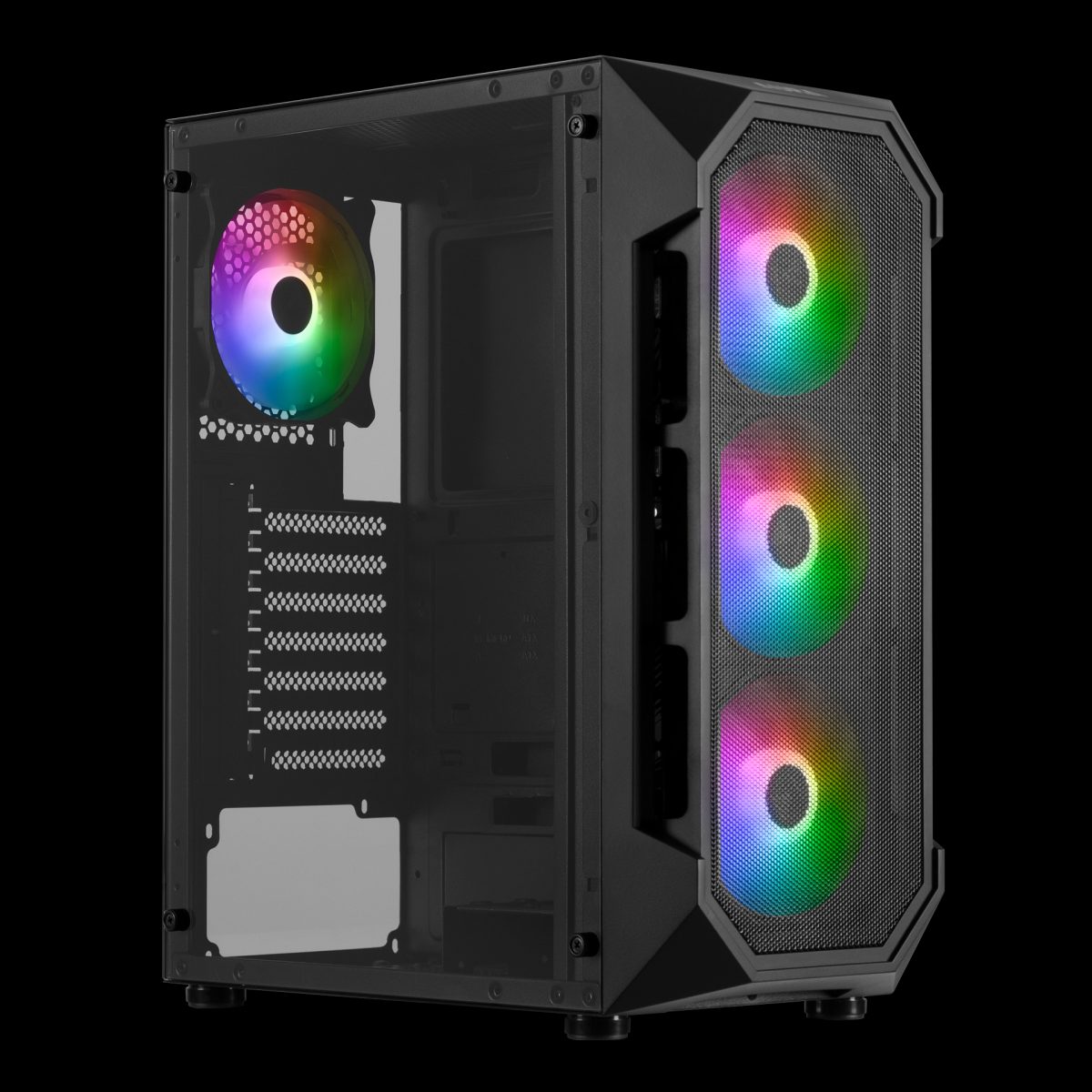 Case Gamdias Gaming Aura GC1/ATX NEGRO/3XUSB/HD AUDIO/4XFAN Argb 12CM/FRONTAL Malla - Lateral Vidrio - Image 4