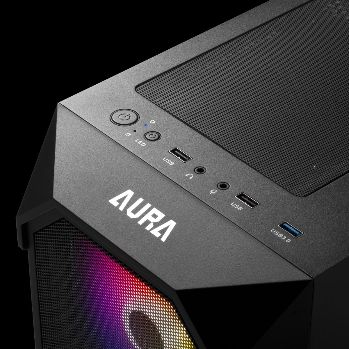 Case Gamdias Gaming Aura GC1/ATX NEGRO/3XUSB/HD AUDIO/4XFAN Argb 12CM/FRONTAL Malla - Lateral Vidrio - Image 2