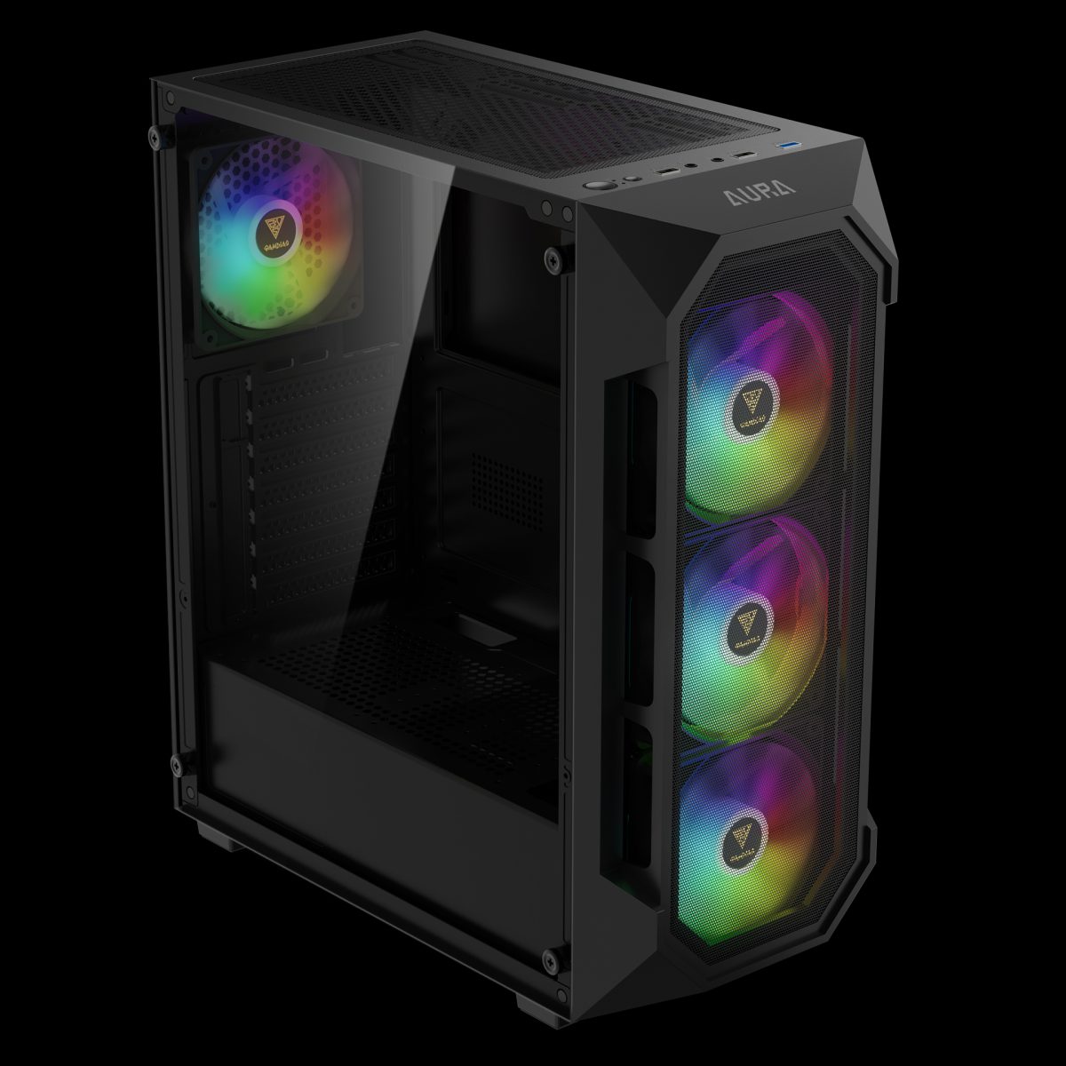 CASE GAMDIAS GAMING AURA GC1 ELITE/ ATX NEGRO/ 3xUSB/ HD AUDIO/ 4xFAN ARGB 12CM/ FRONTAL MALLA - LATERAL VIDRIO - Image 6