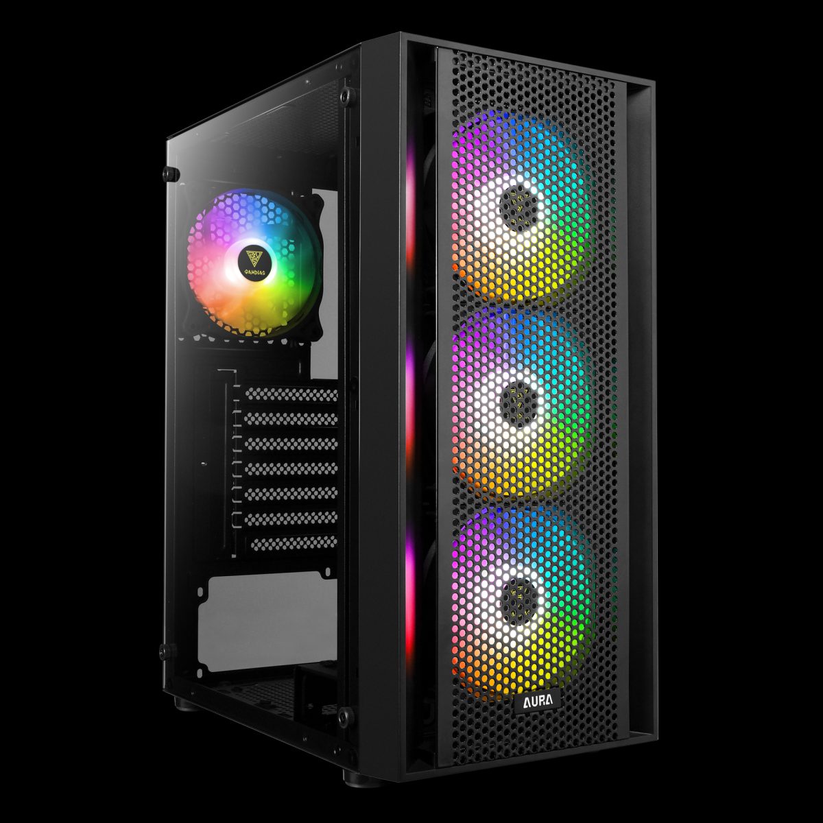 Case Gamdias Gaming Aura GC2/ATX NEGRO/3XUSB/HD AUDIO/4XFAN Argb 12CM/FRONTAL Malla - Lateral Vidrio - Image 5