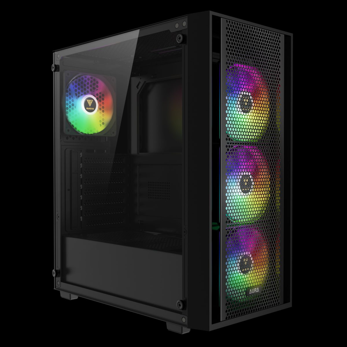 CASE GAMDIAS GAMING AURA GC2 ELITE/ ATX NEGRO/ 3xUSB/ HD AUDIO/ 4xFAN ARGB 12CM/ FRONTAL MALLA - LATERAL VIDRIO - Image 4