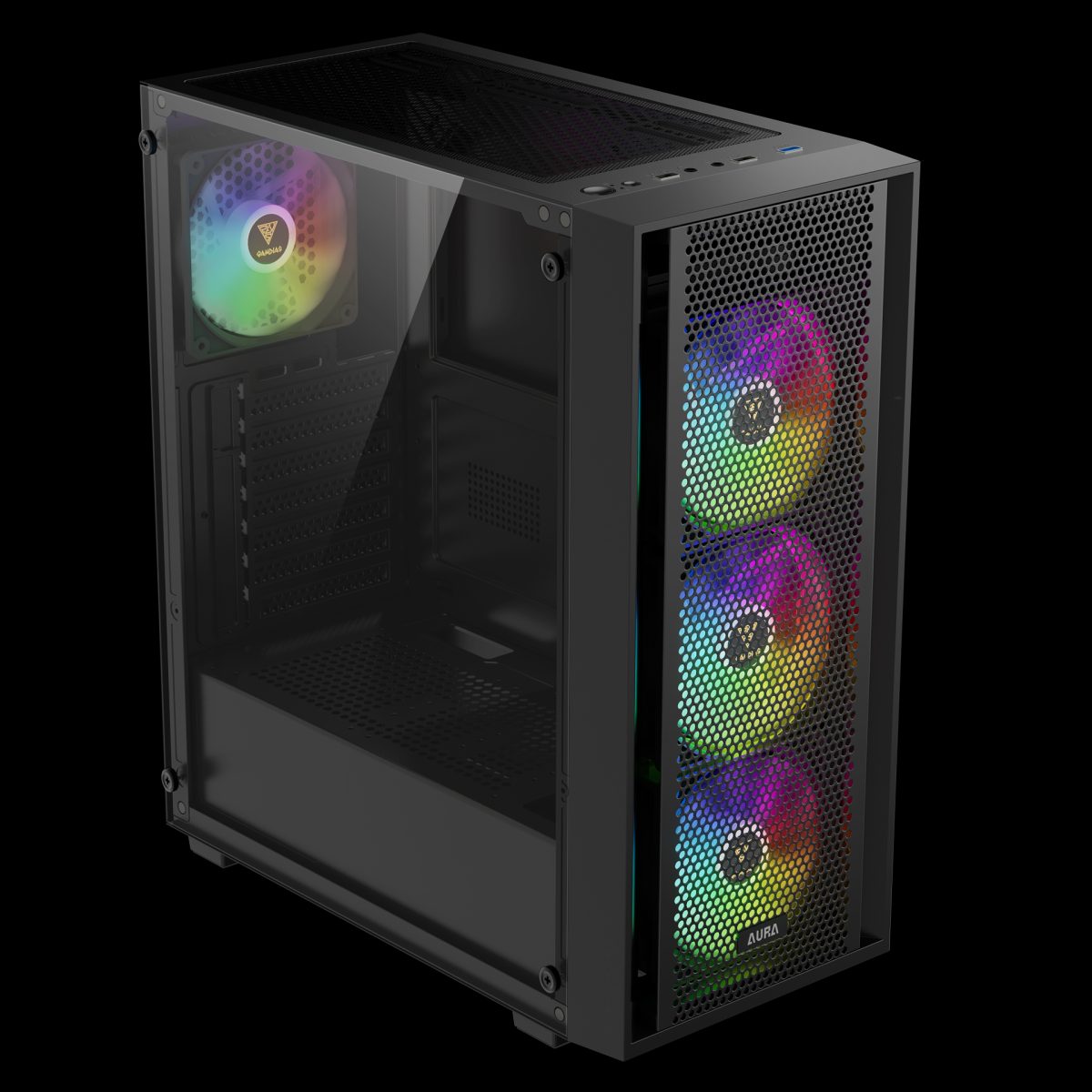 CASE GAMDIAS GAMING AURA GC2 ELITE/ ATX NEGRO/ 3xUSB/ HD AUDIO/ 4xFAN ARGB 12CM/ FRONTAL MALLA - LATERAL VIDRIO - Image 2
