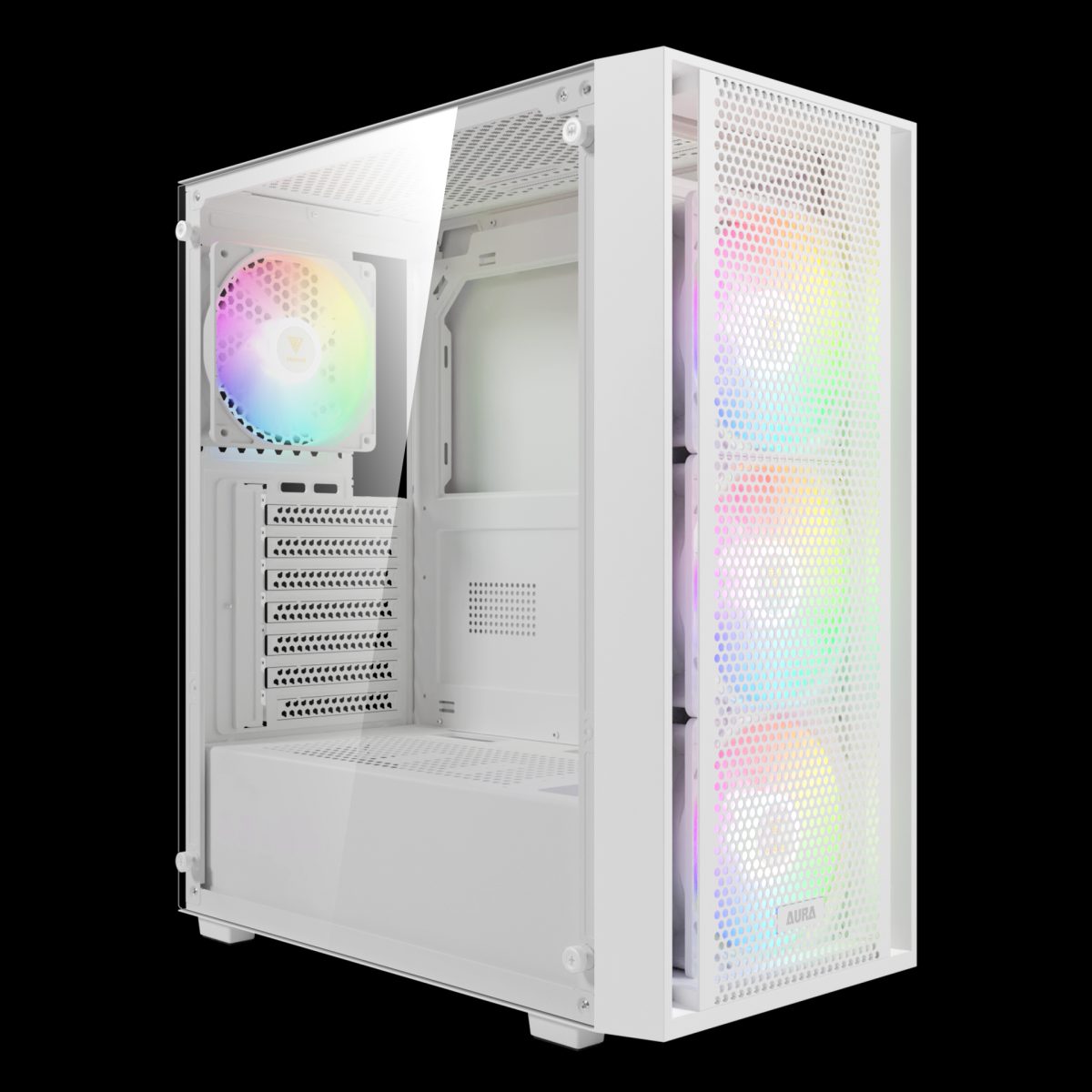 Case Gamdias Gaming Aura GC2 Elite/atx BLANCO/3XUSB/HD AUDIO/4XFAN Argb 12CM/FRONTAL Malla - Lateral Vidrio - Image 6