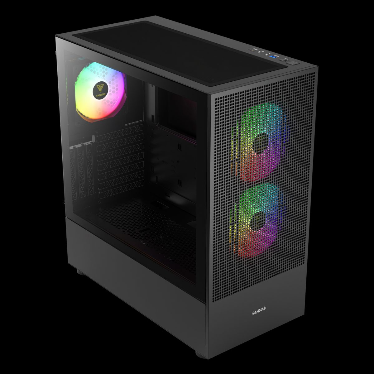 Case Gamdias Gaming Talos E3 Mesh Elite/atx Negro/usb+ Type C/hd AUDIO/3XFAN Arg 12CM/FRONTAL Malla - Lateral Vidri - Image 6