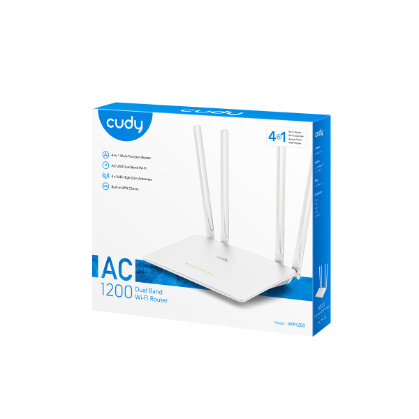 ROUTER CUDY WR1200 AC1200 WIFI  10/100 Mbps  24 GHz- 5GHz 4 ANTENAS