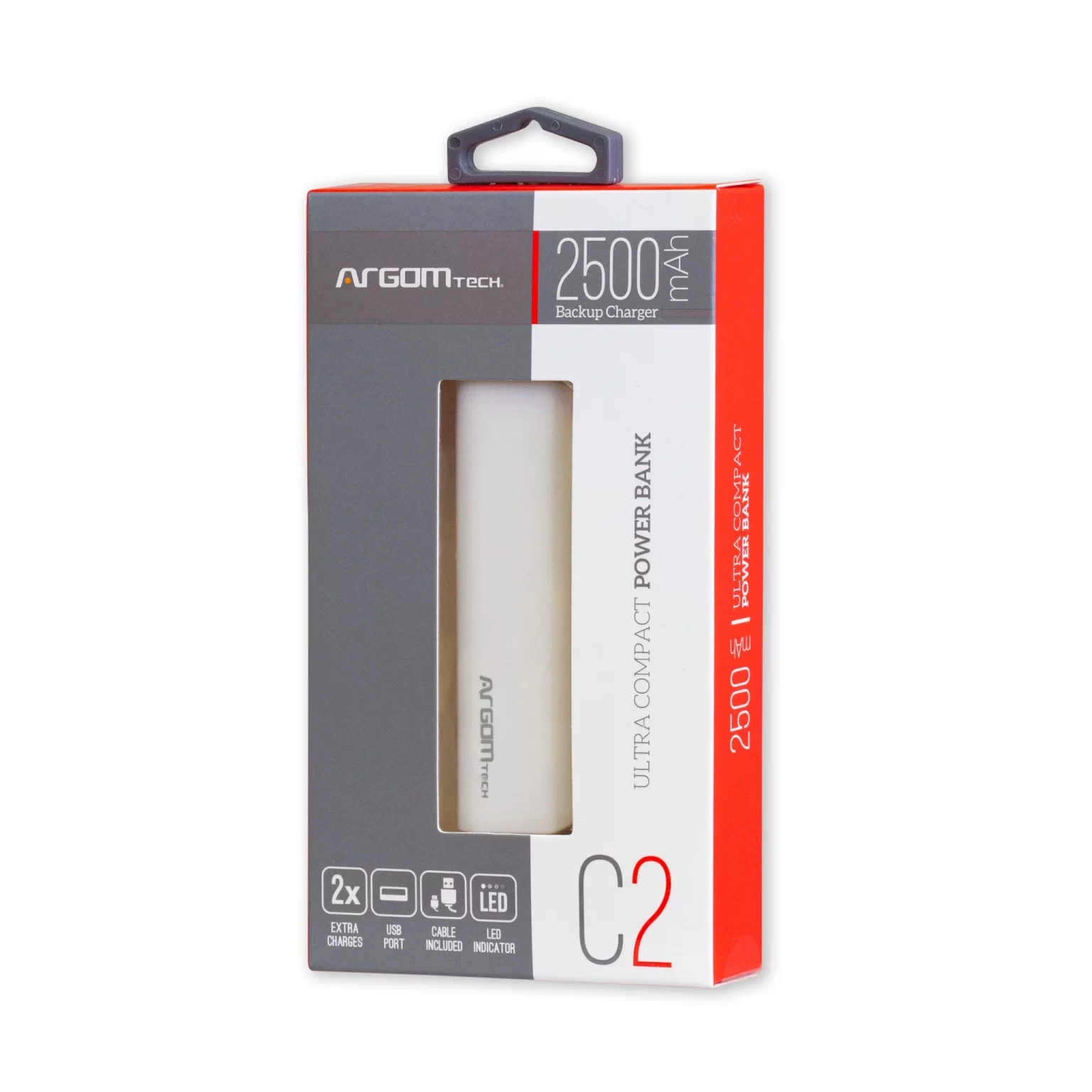 POWER BANK ARGOM C2/ ULTRA COMPACTO 2500mAH/ USB/ BLANCO - Image 1