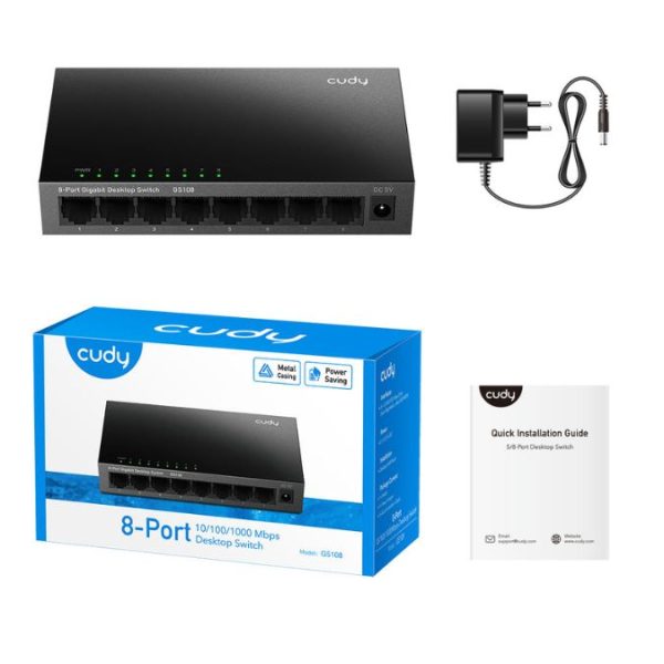 SWITCH CUDY GS108 GIGABIT 10/100/1000Mbps 8 PUERTOS ESCRITORIO CARCASA METALICA