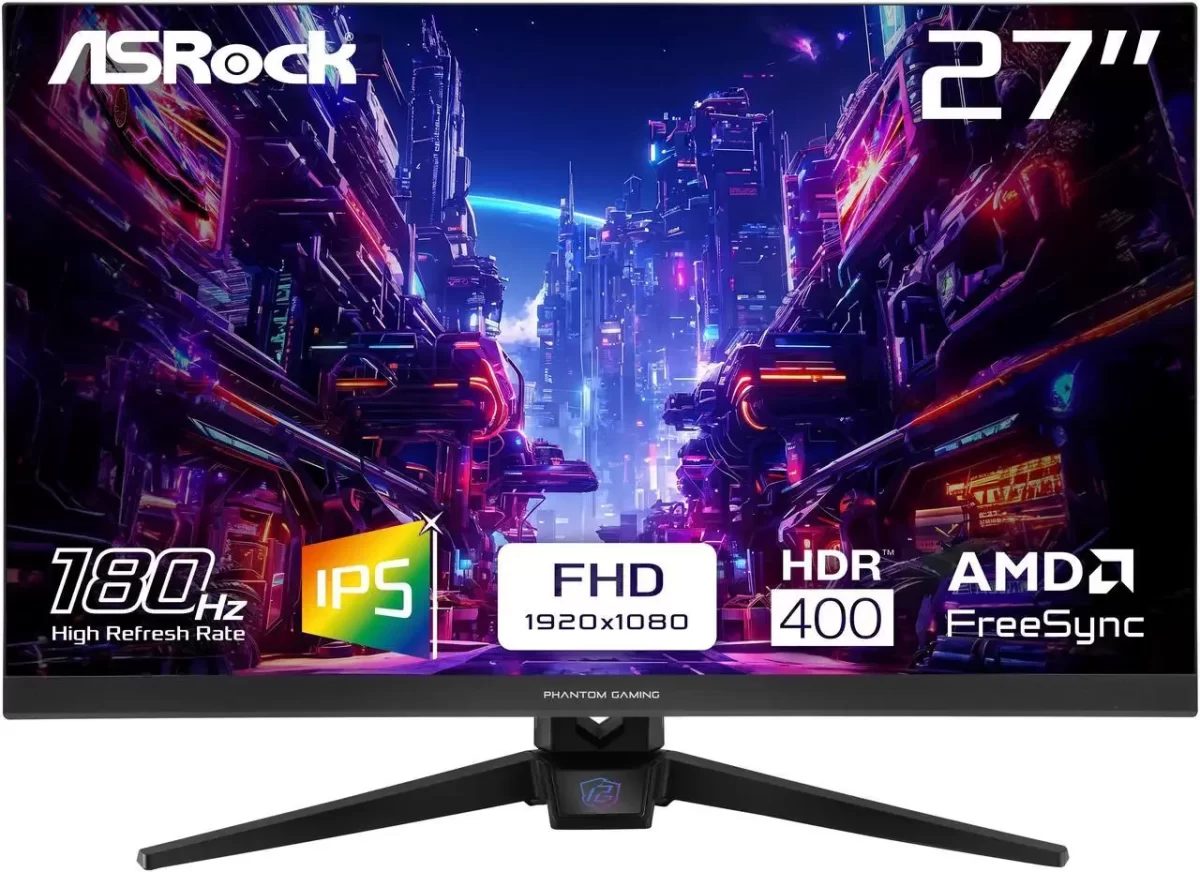 pc mat plus asrock phantom gaming pg27fft1a monitor 27 ips fhd 180hz frontal 01