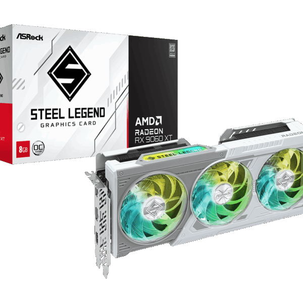 pc mat plus asrock radeon rx 9060 xt steel legend oc 8gb gddr6 frontal 01